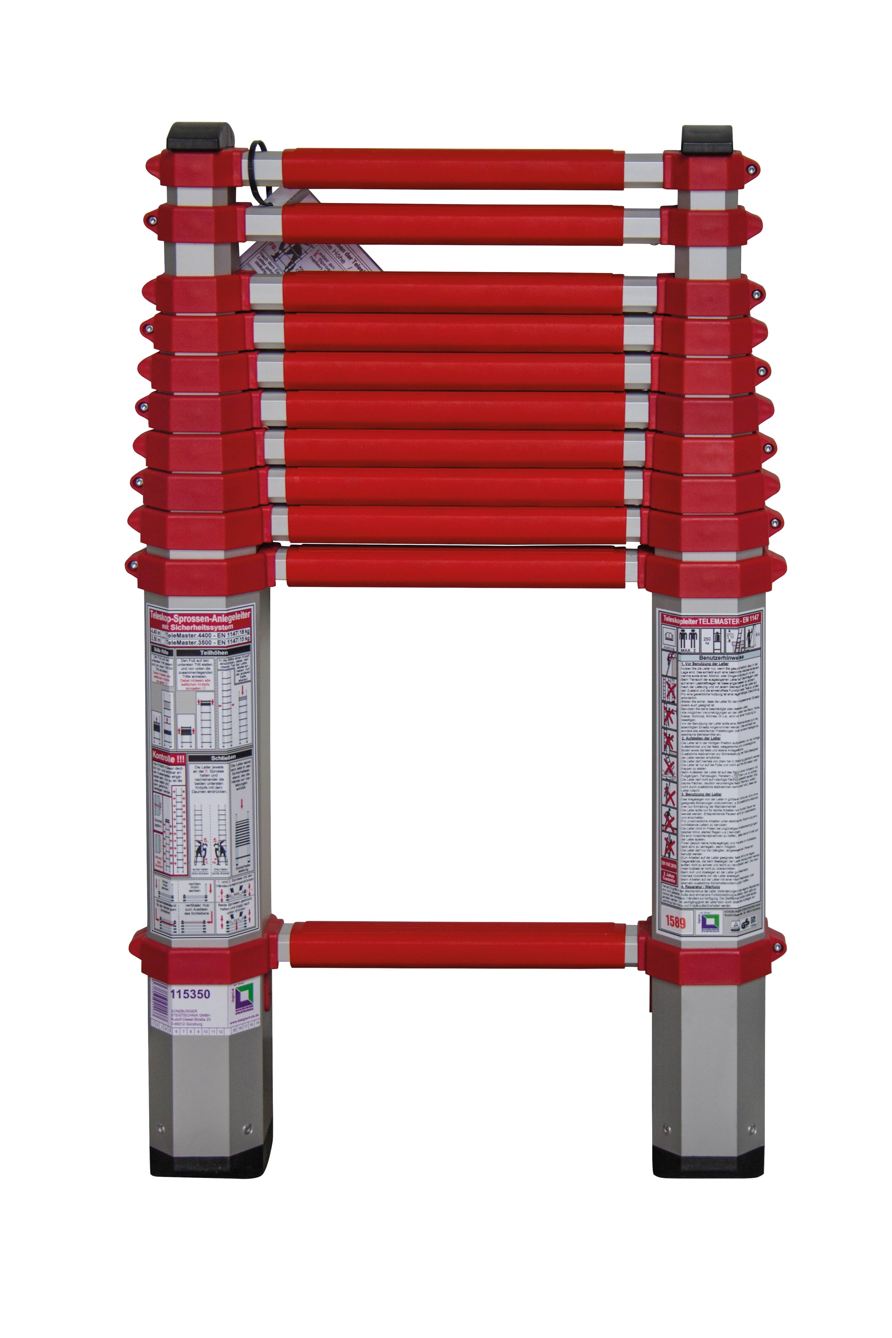 Teleskopleiter rot DIN EN 1147 Länge 4400 mm